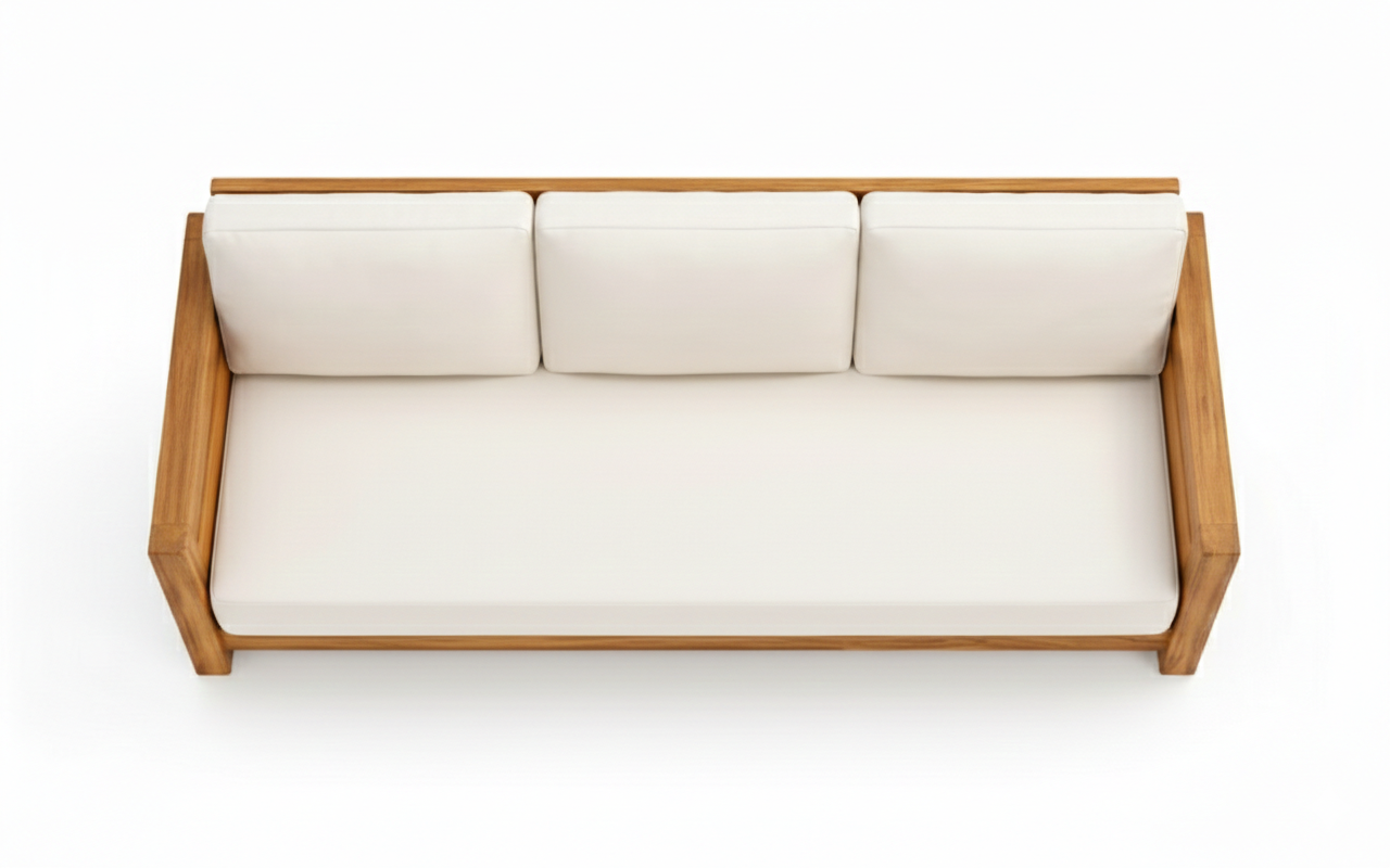 Teak Wood Three-Seater Sofa