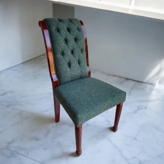 Carlton dining chair in solid teakwood with dark mint upholstered cushion – Heavenly Home Furniture