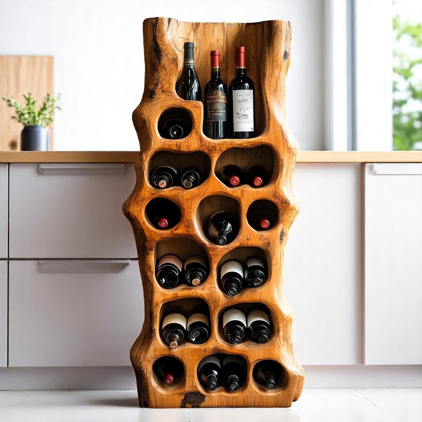 Handcrafted Suar Wood Wine Storage with live edge organic design and Javanese artistry – Heavenly Home Furniture