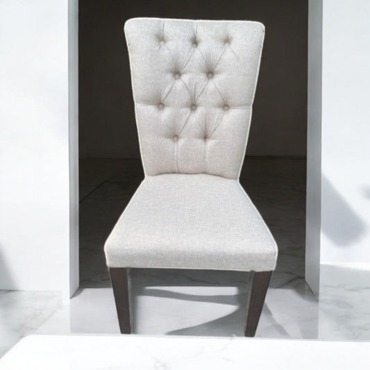 Sandshell Royal wingless dining chair in mocha-stained teakwood with cream fabric cushion – Heavenly Home Furniture