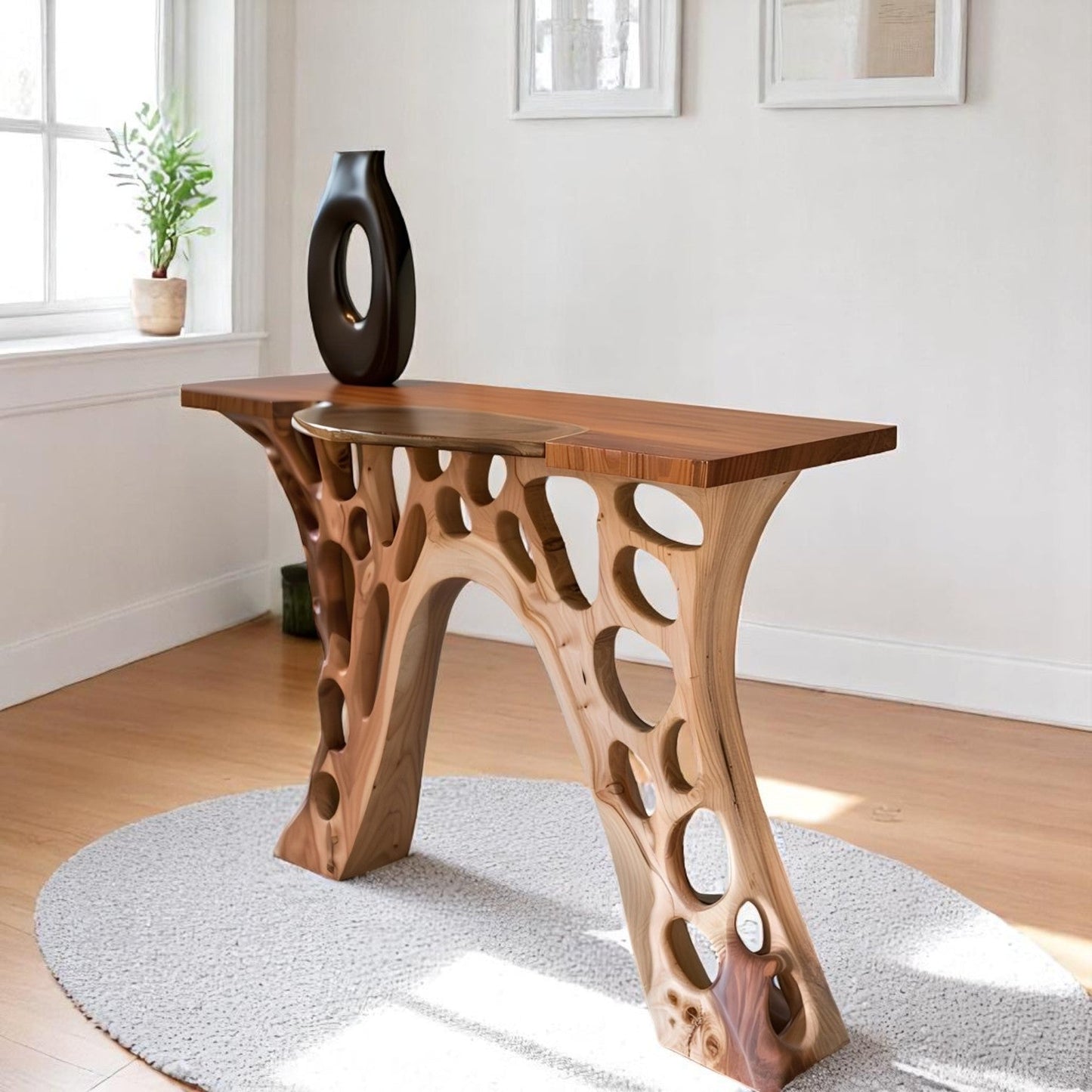 Handcrafted Suar Wood Arts Table with natural grain patterns and sculptural design – Heavenly Home Furniture