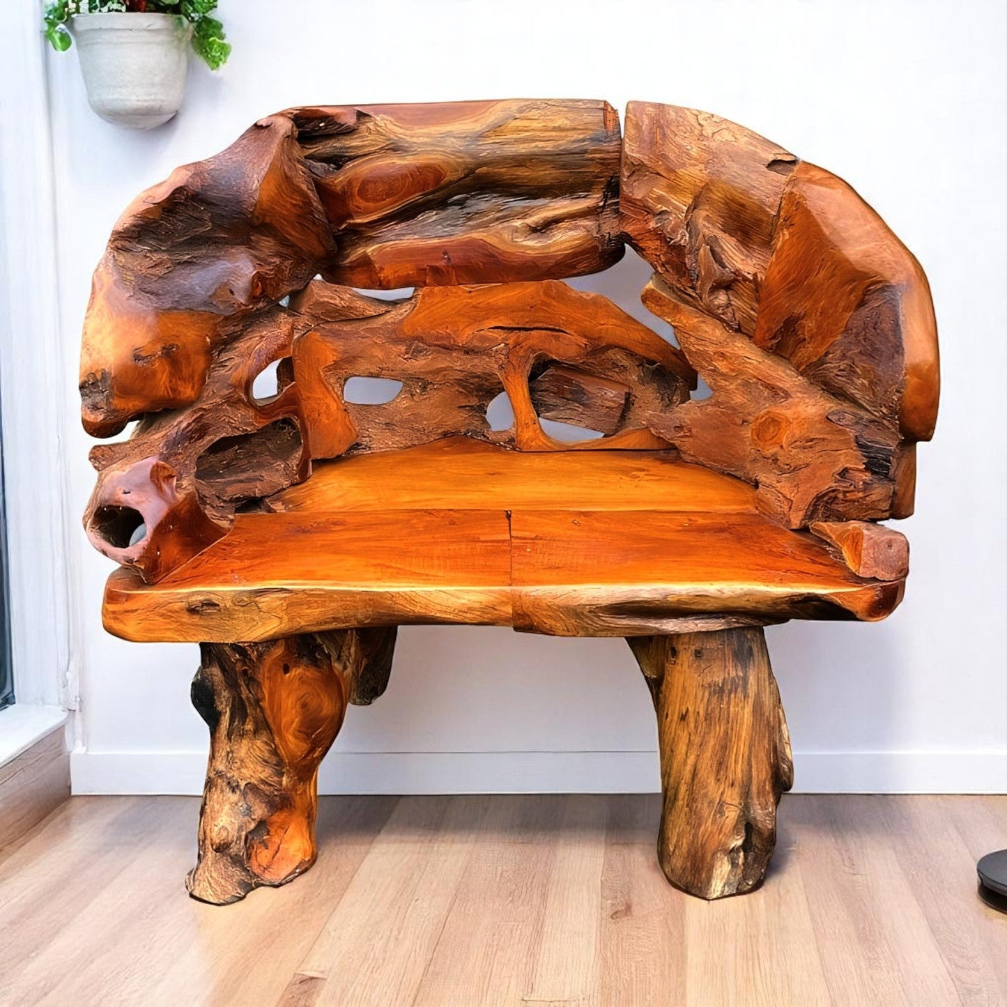 Handcrafted Suar Wood Rustic Chair with unique grain and organic contours – Heavenly Home Furniture
