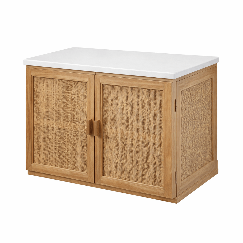 Heavenly Rattan & Teak Vanity With Marble Top - Heavenly Home Furniture