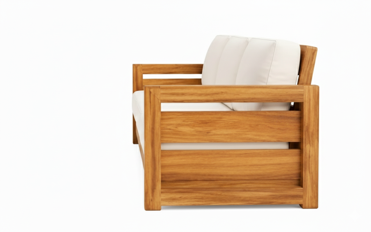 Teak Wood Three-Seater Sofa