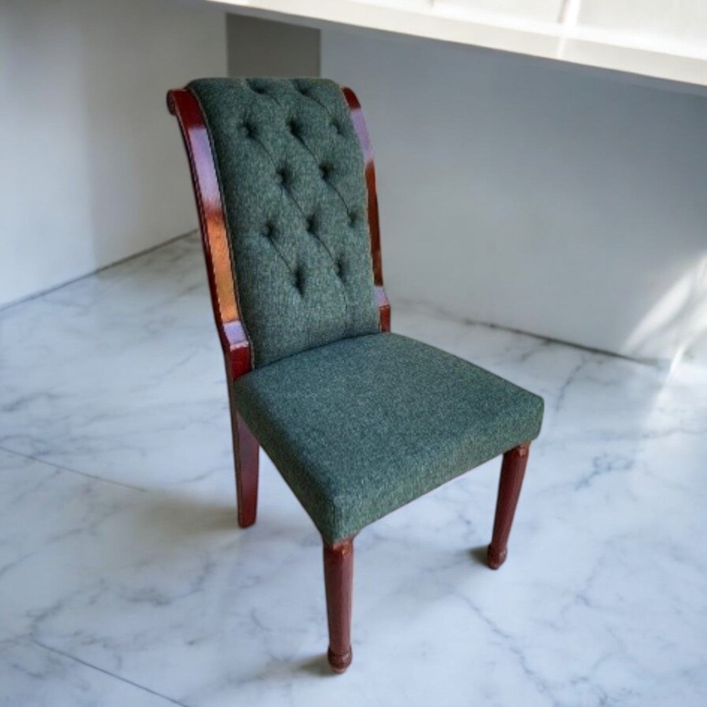 Carlton dining chair in solid teakwood with dark mint upholstered cushion – Heavenly Home Furniture