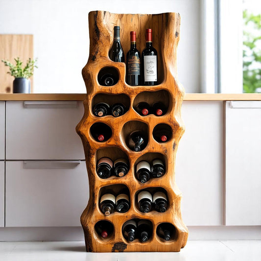 Handcrafted Suar Wood Wine Storage with live edge organic design and Javanese artistry – Heavenly Home Furniture