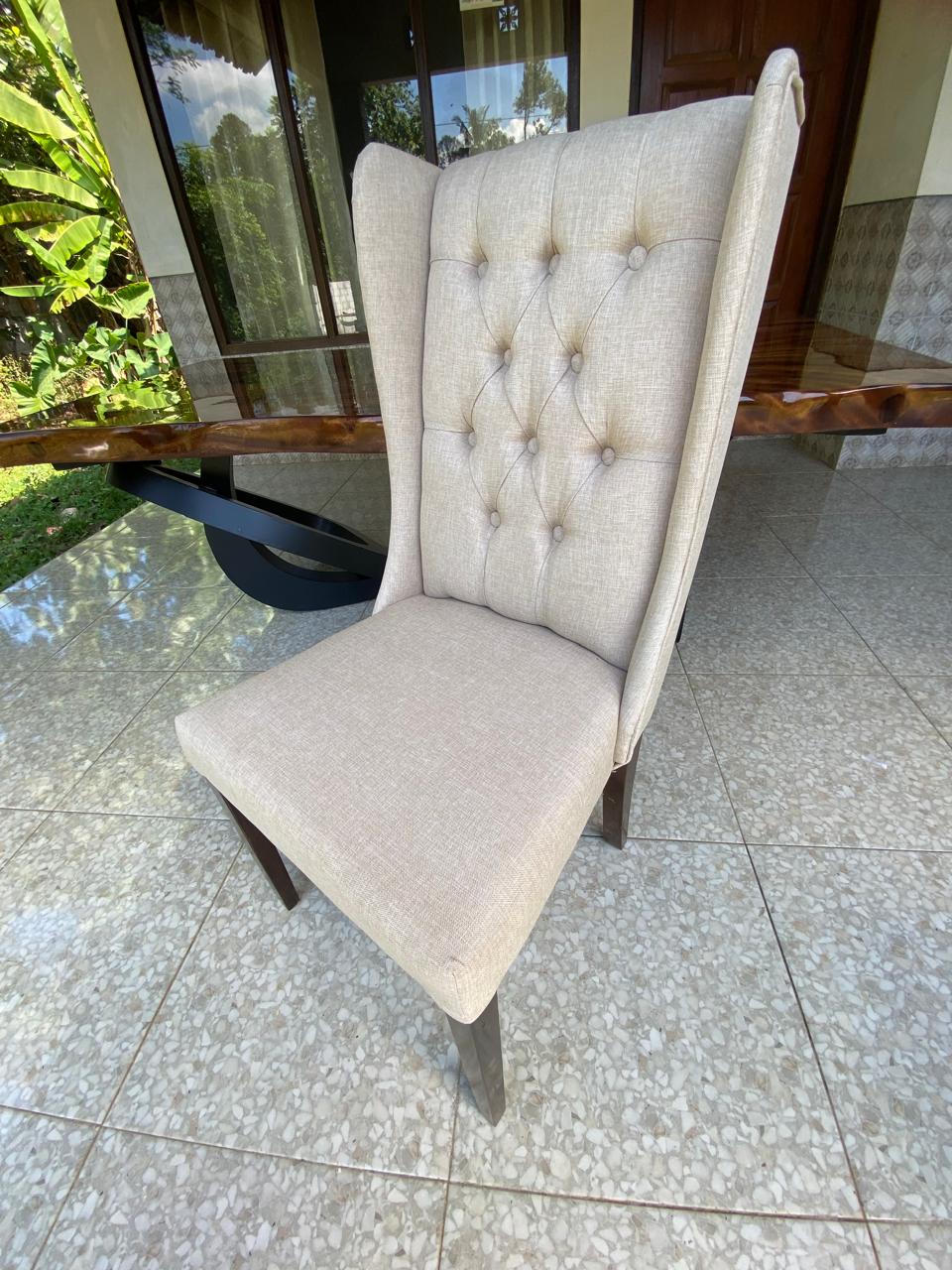 Elegant cream upholstered dining chair with teakwood frame – Au Naturel Collection