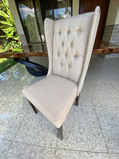 Elegant cream upholstered dining chair with teakwood frame – Au Naturel Collection