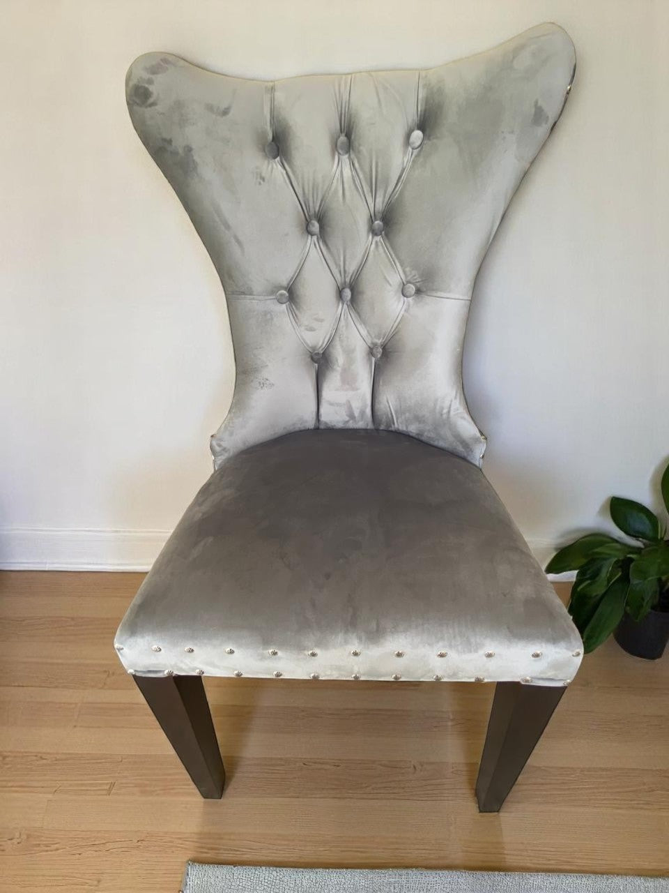 Artisan teakwood dining chair with soft velvet upholstery, modern sustainable design