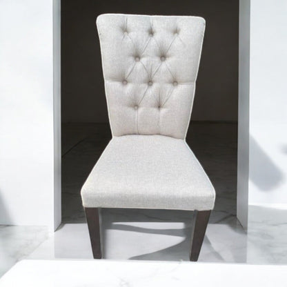 Sandshell Royal wingless dining chair in mocha-stained teakwood with cream fabric cushion – Heavenly Home Furniture