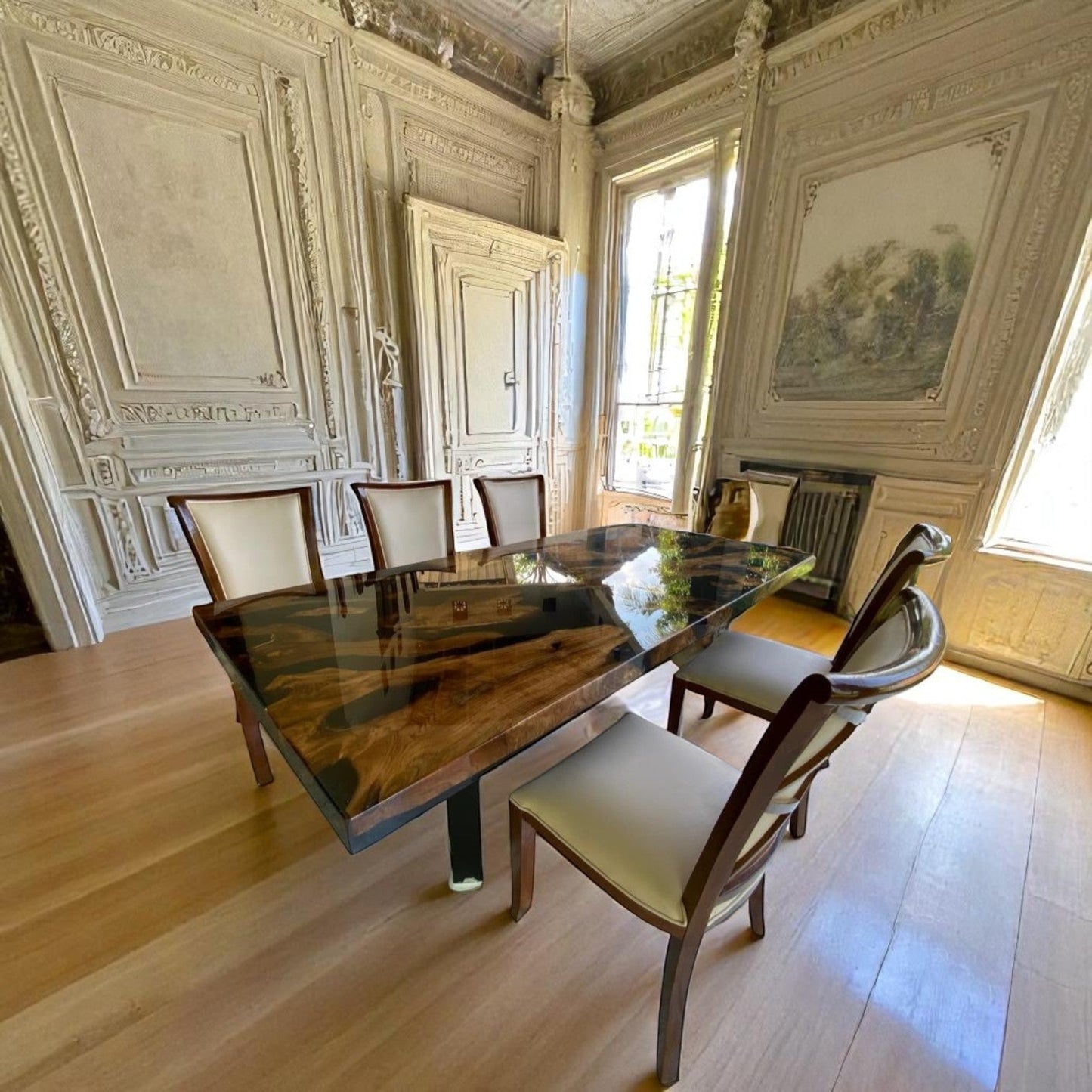 Tiger’s Eye Teakwood & Resin Dining Table – Luxury Bali Furniture